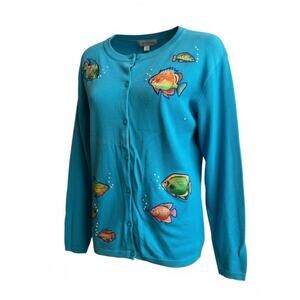 Quaker Factory Blue fish cardigan